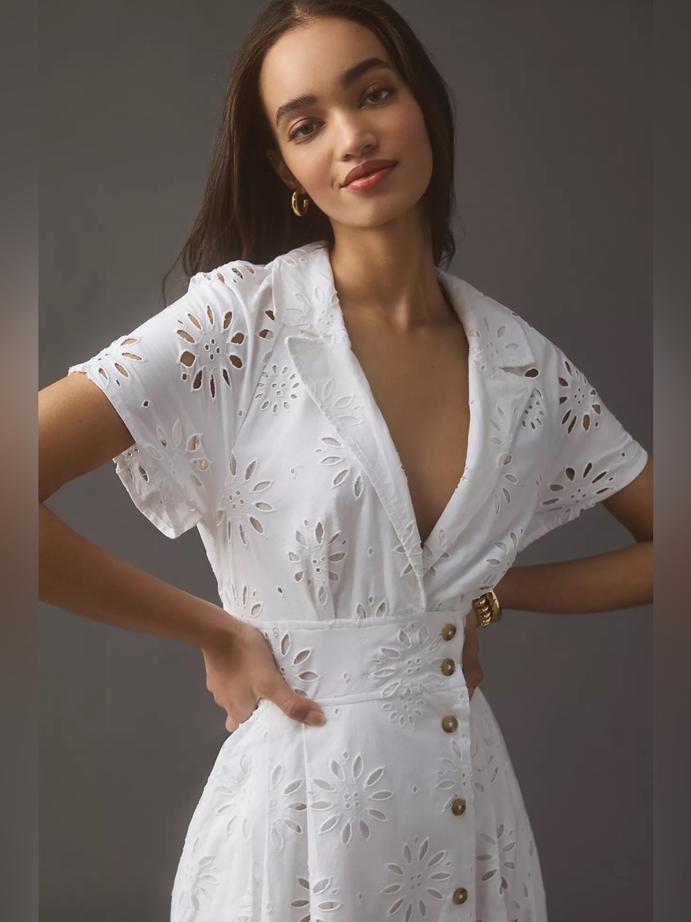 Maeve Anthropologie Eyelet Wrap Midi Dress XS White Cotton Resort Vacation - Picture 15 of 16